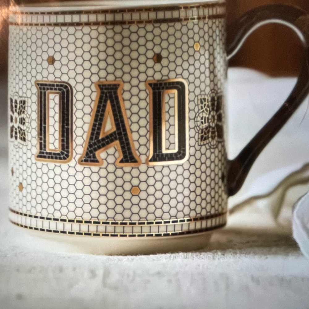 ❤️ ANTHROPOLOGIE 24K GOLD DECALED GLAZED BISTRO TILE STONEWARE DAD MUG NEW